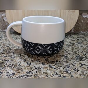 Peet's Coffee 12oz Mug Black/White Geometric Diamond Stoneware Cup
